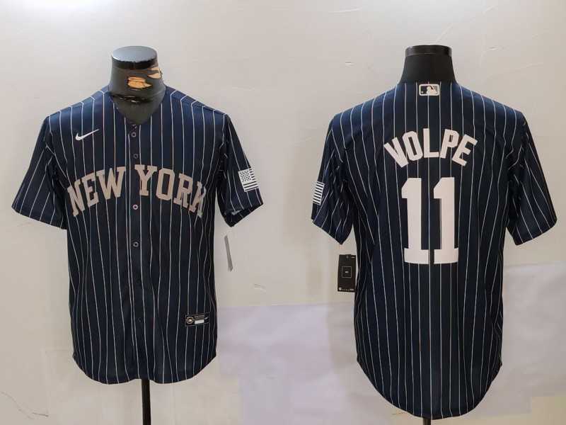 Mens New York Yankees #11 Anthony Volpe Navy Pinstripe Fashion Cool Base Jersey